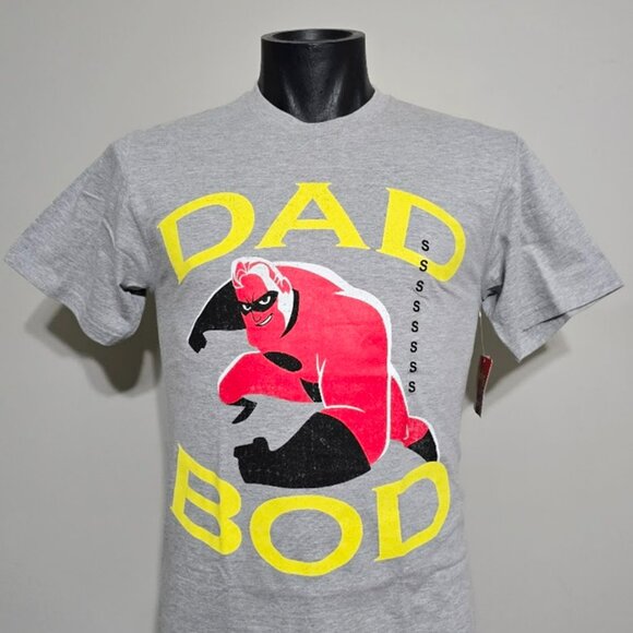 New Disney Pixar Incredibles 2 DAD BOD Mr Incredible T-Shirt Mens Small Gray Tee - Picture 1 of 8